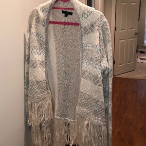 White, tan, & grey. Romeo&Juliet couture cardigan.